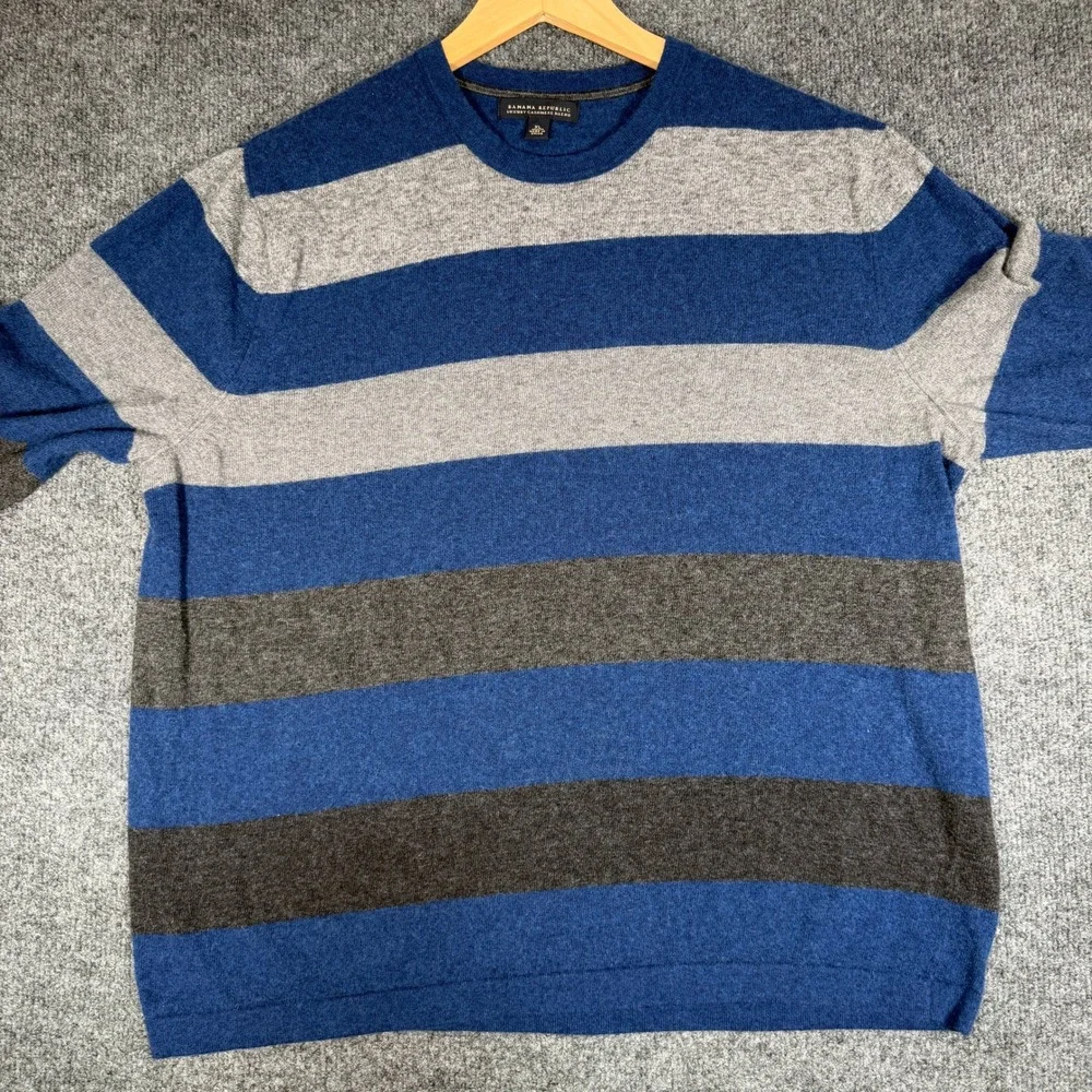 Banana Republic Striped Crewneck Sweater Mens XL Blue Grey Cashmere Blend